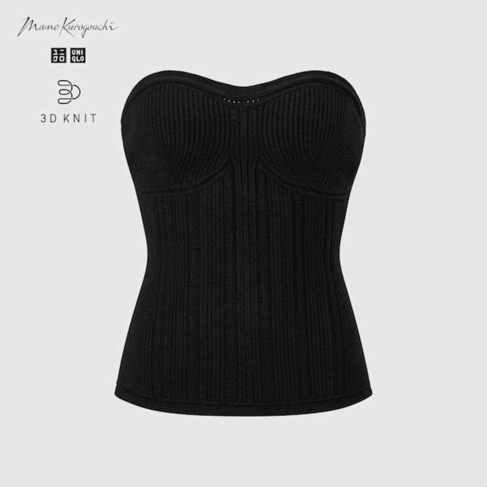 Uniqlo x Mame Kurogouchi Women's Black 3D Knit Bandeau ribbed knitted size S/M